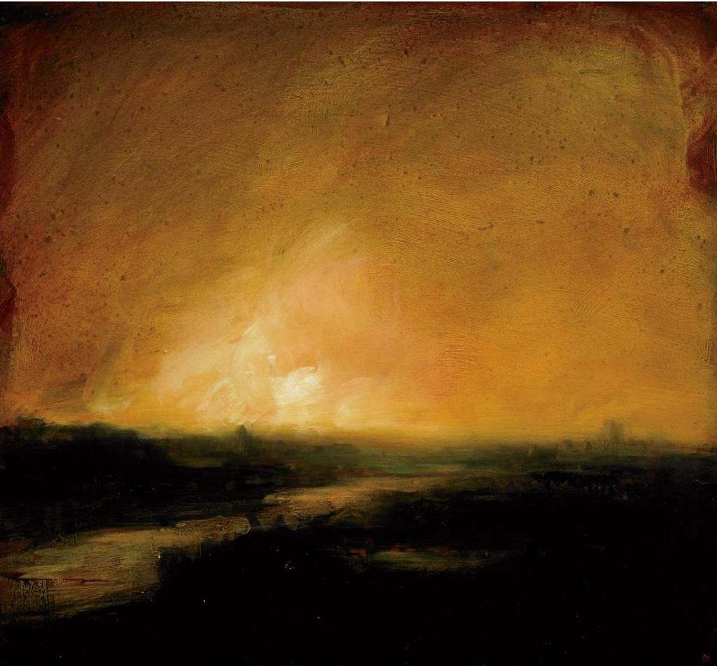 David Charles Bierk (1944-2002) - Save The Planet, Imaginary Landscape, Golden Sky