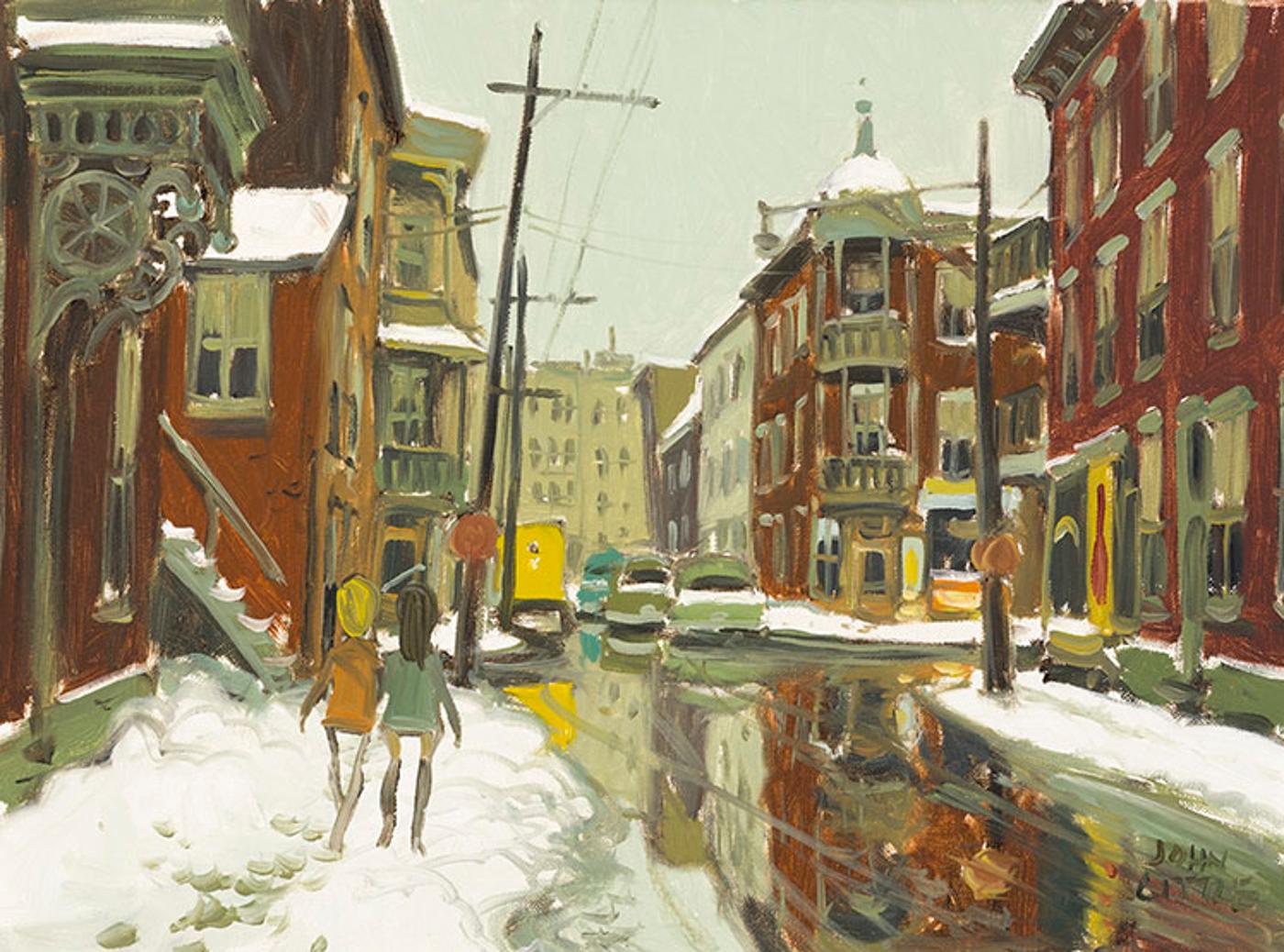 John Geoffrey Caruthers Little (1928-2024) - Une journée humide, Rue Langevin, St. Henri, Montréal