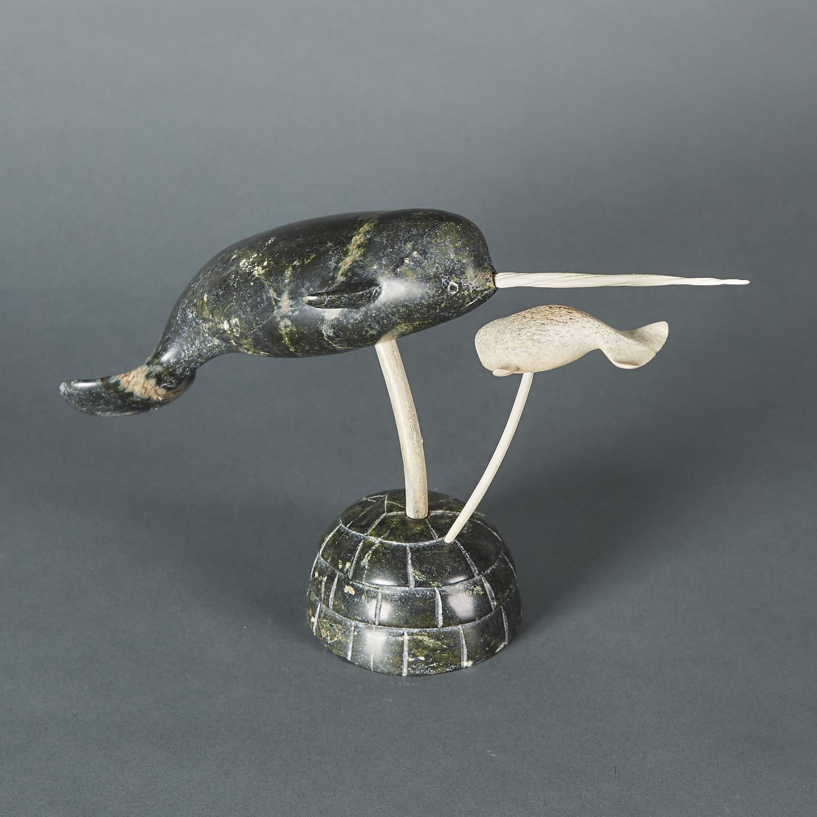 Charlie Ugyuk (1931-1998) - Swimming Narwhal With Young