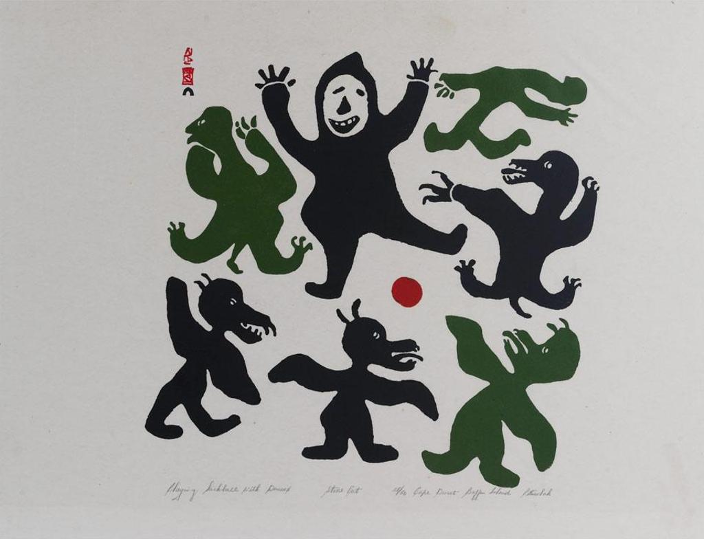 Pitseolak Ashoona (1904-1983) - Playing Kickball With Demons