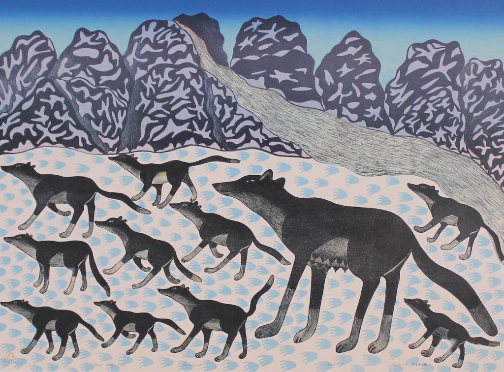 Kenojuak Ashevak (1927-2013) - Proud Wolf Pack; 1990