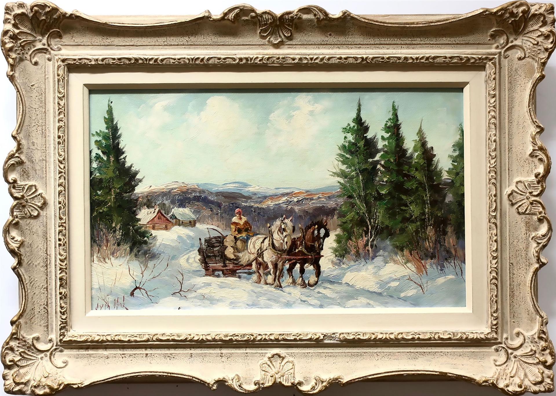 Joseph Monk (1908-1984) - Hauling Logs In Winter