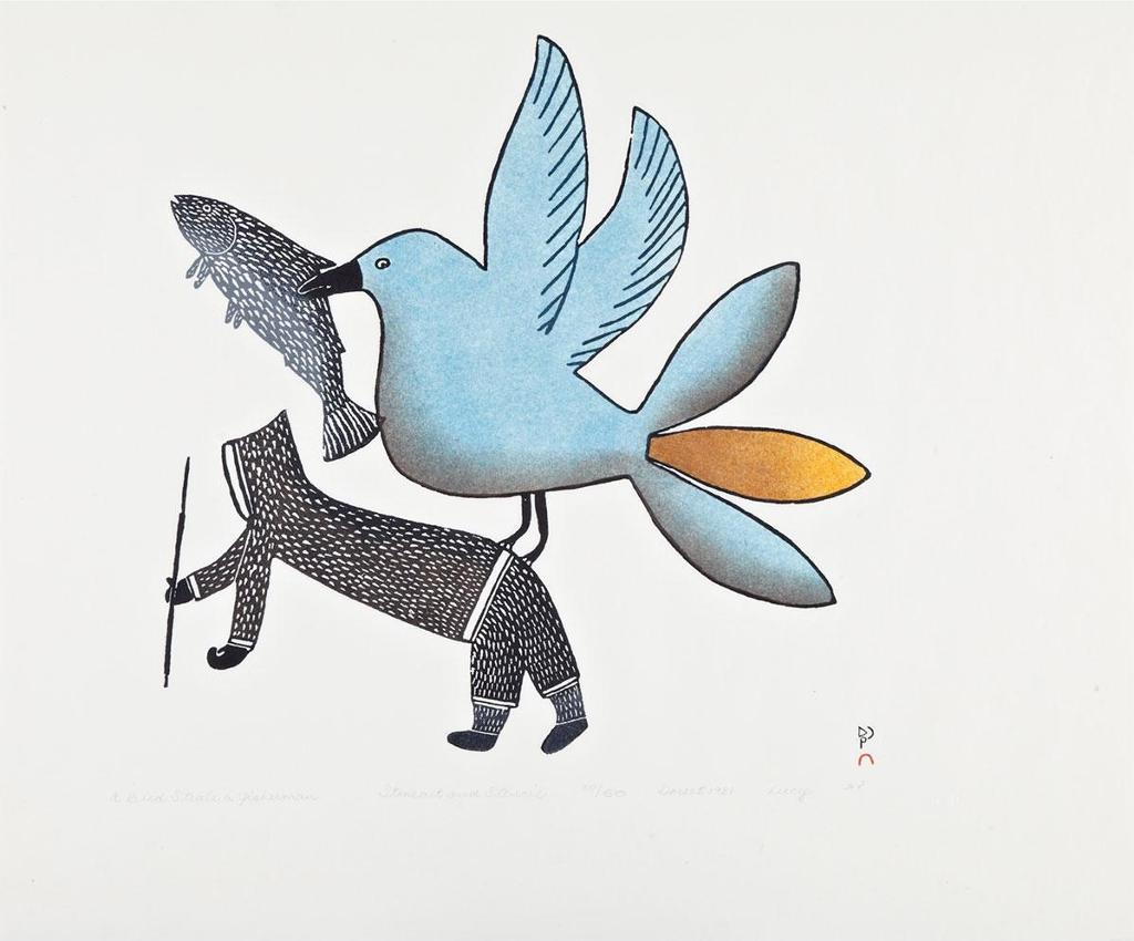 Lucy Qinnuayuak (1915-1982) - A Bird Steals A Fisherman