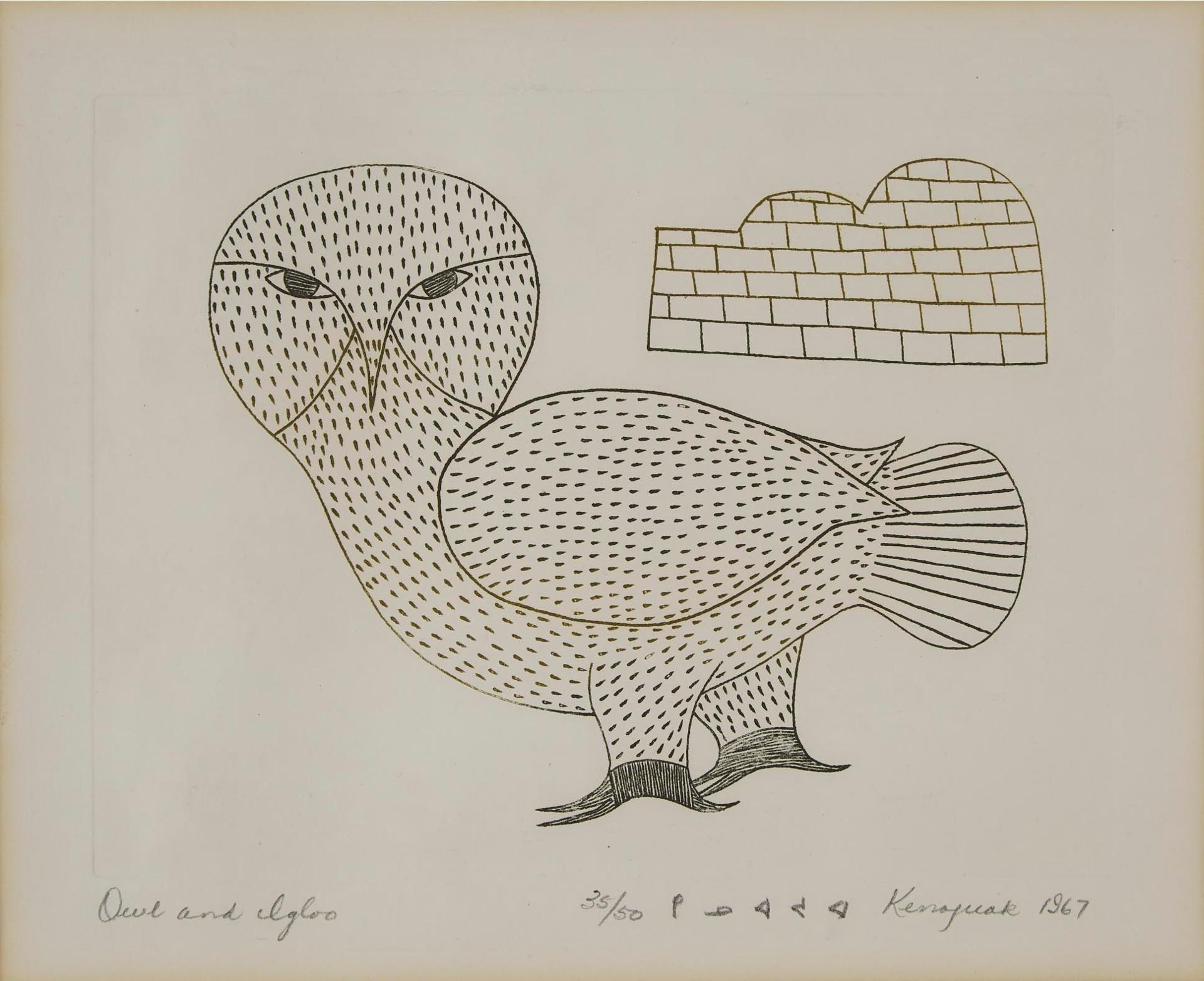 Kenojuak Ashevak (1927-2013) - Owl And Igloo