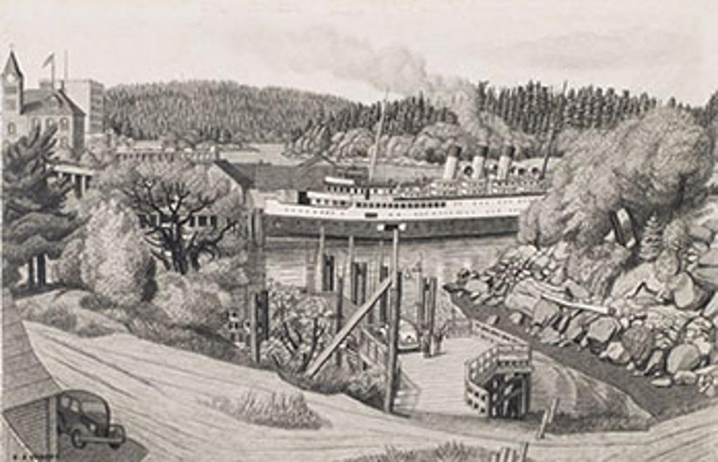 Edward John (E. J.) Hughes (1913-2007) - Vancouver Boat at the Old Wharf, Nanaimo, BC
