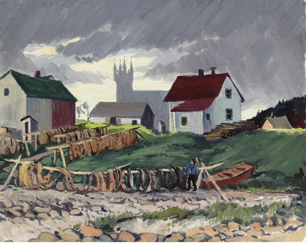 Adolphus George Broomfield (1906-1992) - Gaspe Village Drying Fish Nets, 1947