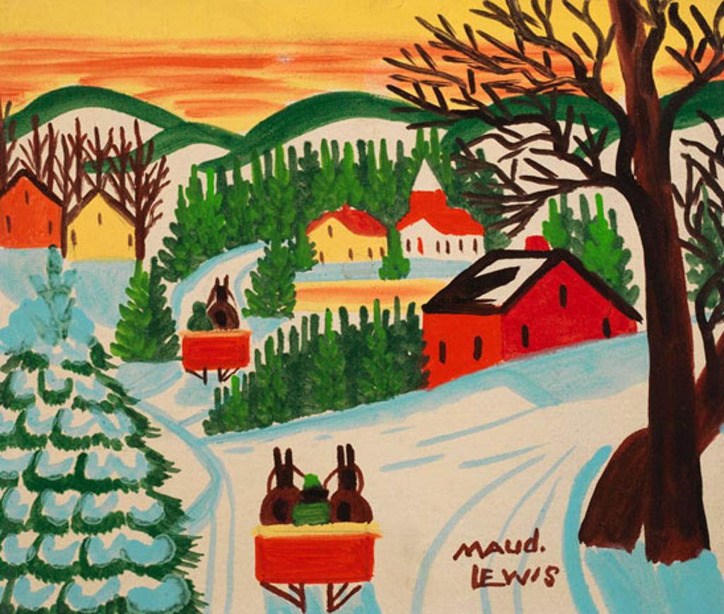Maud Kathleen Lewis (1903-1970) - Sleighs and Horses
