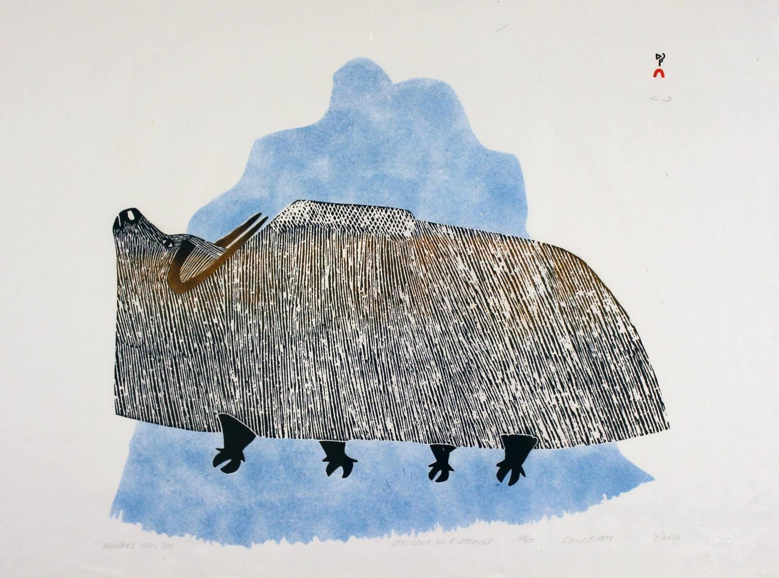Pudlo Pudlat (1916-1992) - Muskox Near Ice; 1979