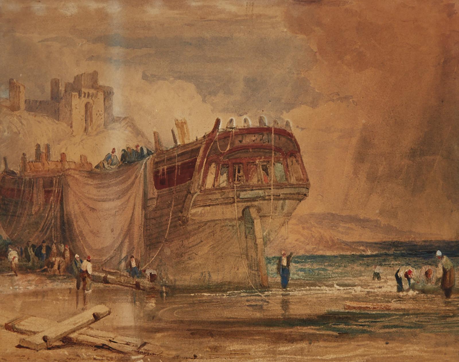 Samuel Prout (1783-1853) - A Beached Hulk After A Storm