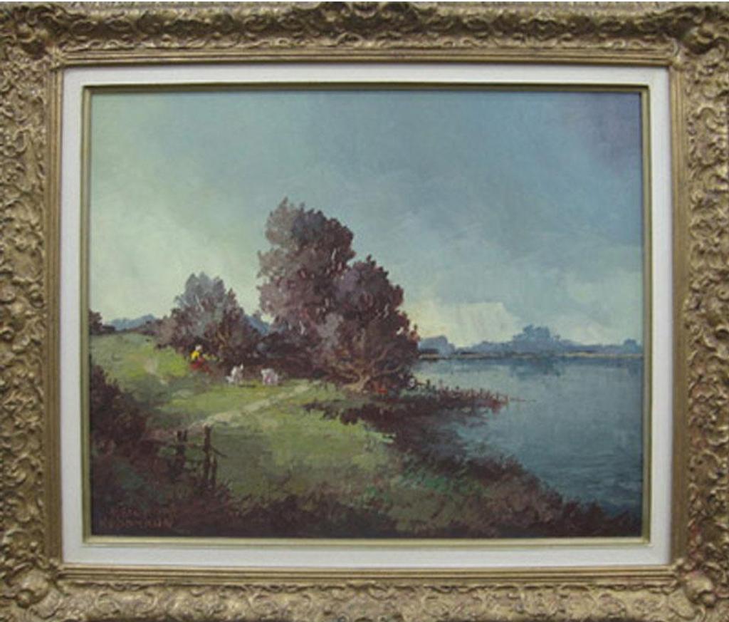 Hein Hoppman - Shepherdess & Sheep By Lake