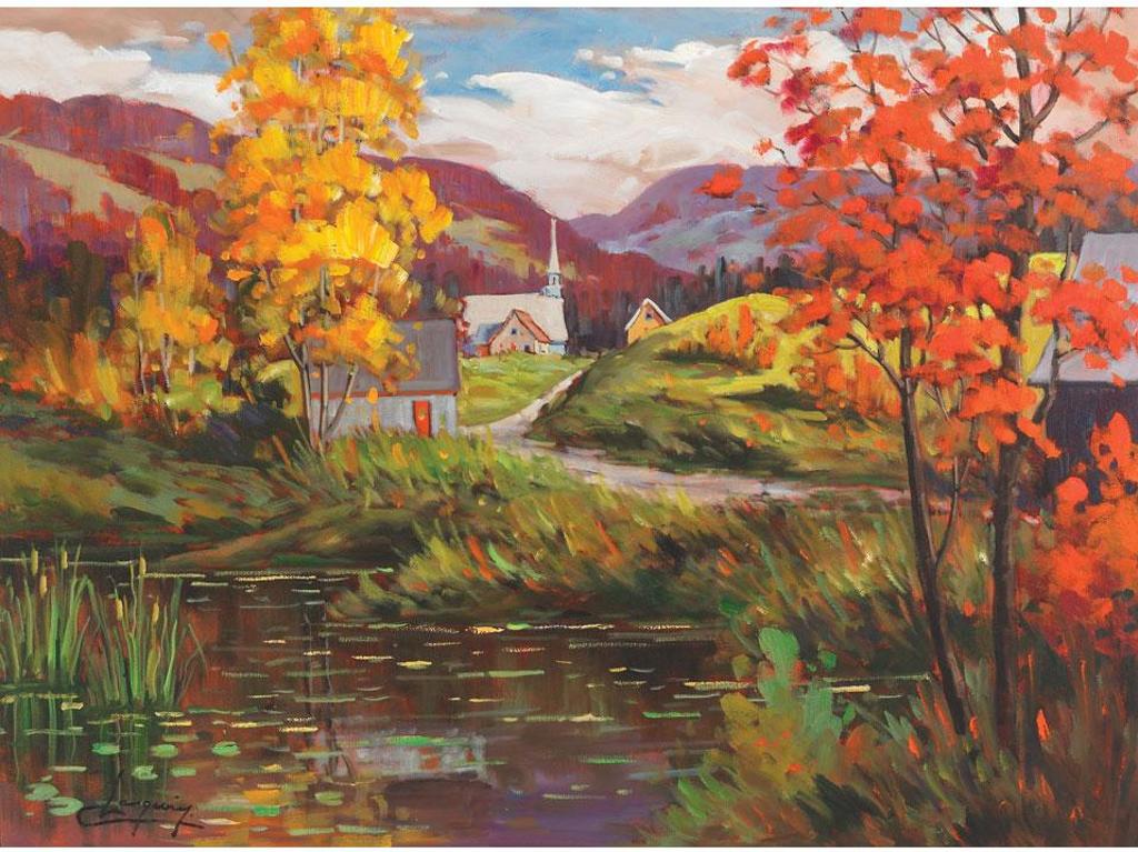 Claude Langevin (1942-2024) - Village Church And Houses, Fall