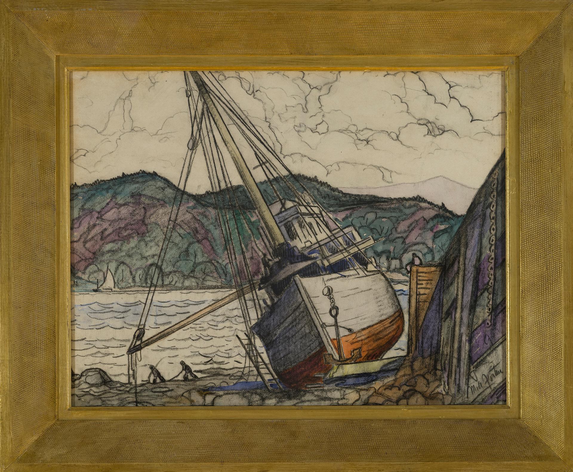 Marc-Aurèle Fortin (1888-1970) - Bateau en Gaspésie, c. 1941