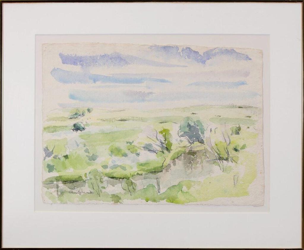 Ken Christopher (1942) - Untitled, Summer Landscape with Riverbank and Trees; 1983