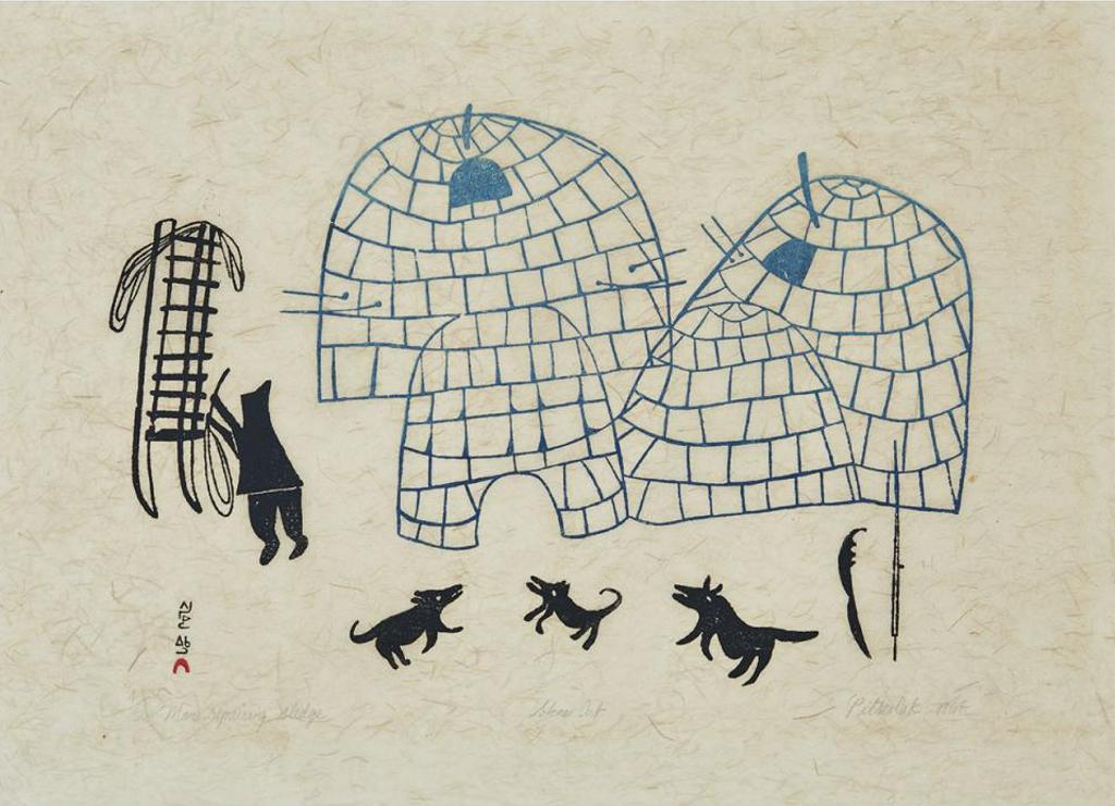 Pitseolak Ashoona (1904-1983) - Man Repairing Sledge