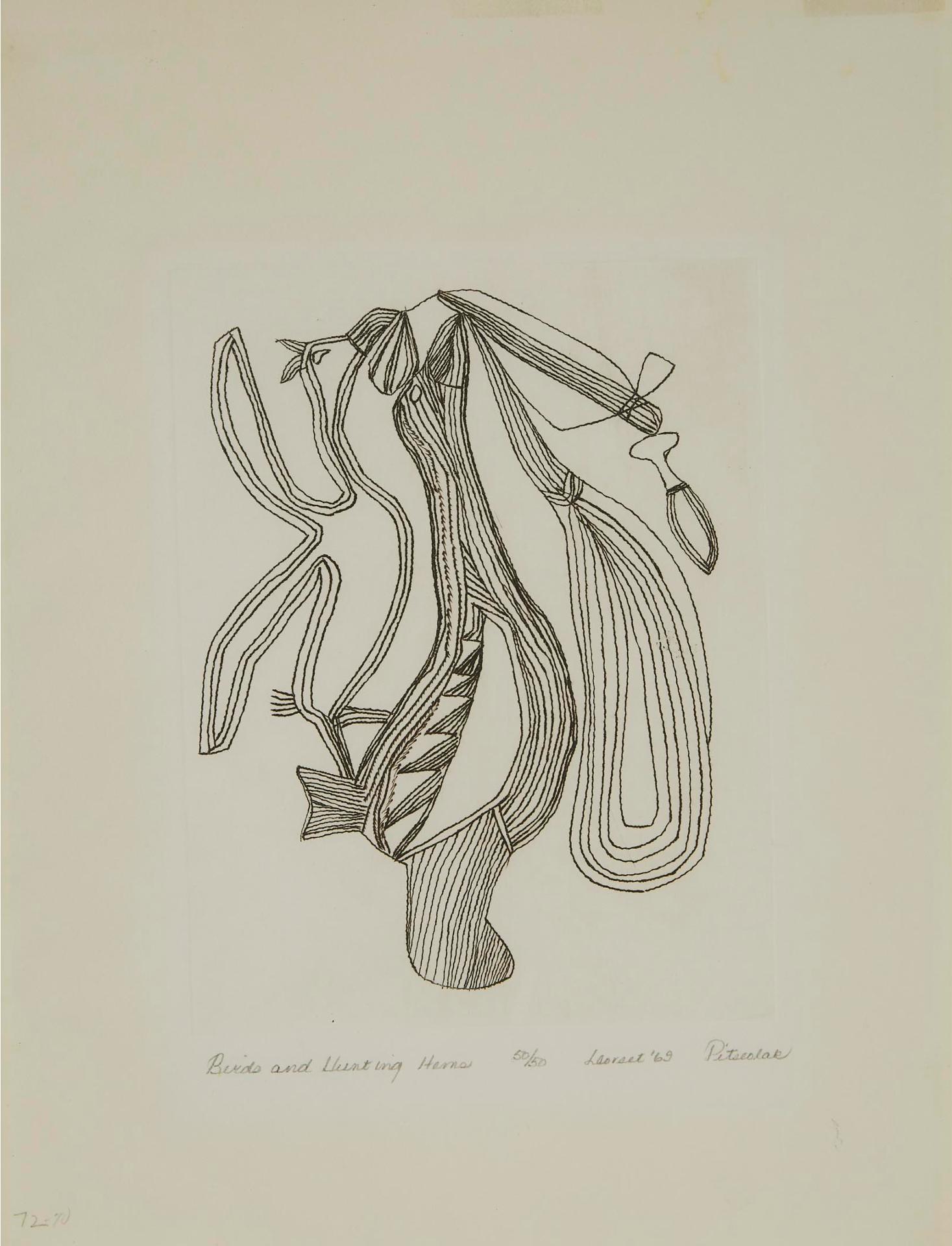 Pitseolak Ashoona (1904-1983) - Birds And Hunting Items