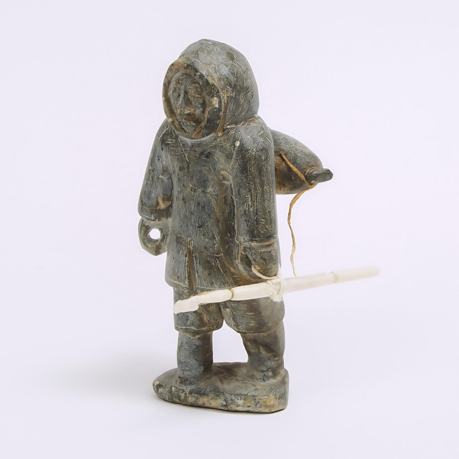 Ennutsiak (1896-1967) - Hunter Laden With Harpoons And Seal Bladder
