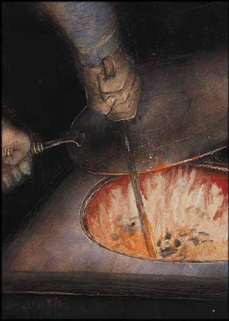 William Kurelek (1927-1977) - Farmer Stoking Fire at 5 a.m.