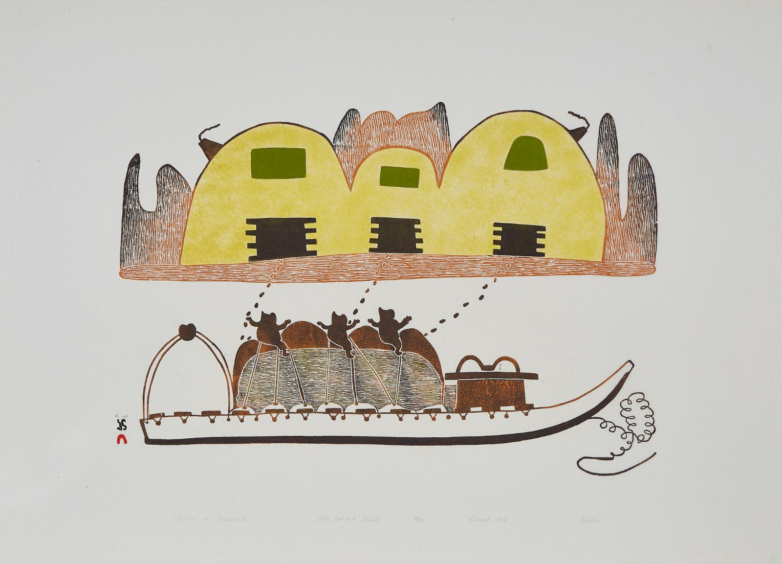 Pudlo Pudlat (1916-1992) - Children On Komatik