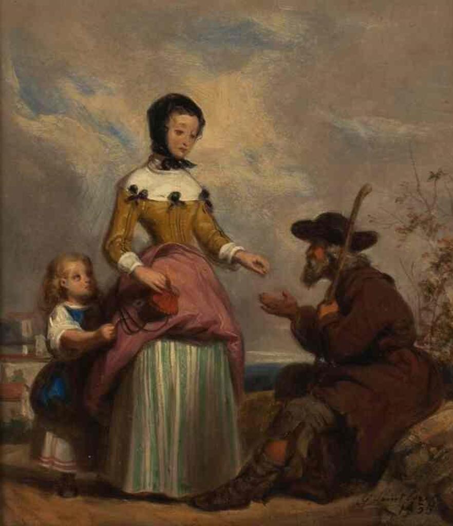 Gilliot Saint-Evre (1791-1858) - Mother and Child meeting a Beggar on a Country Path