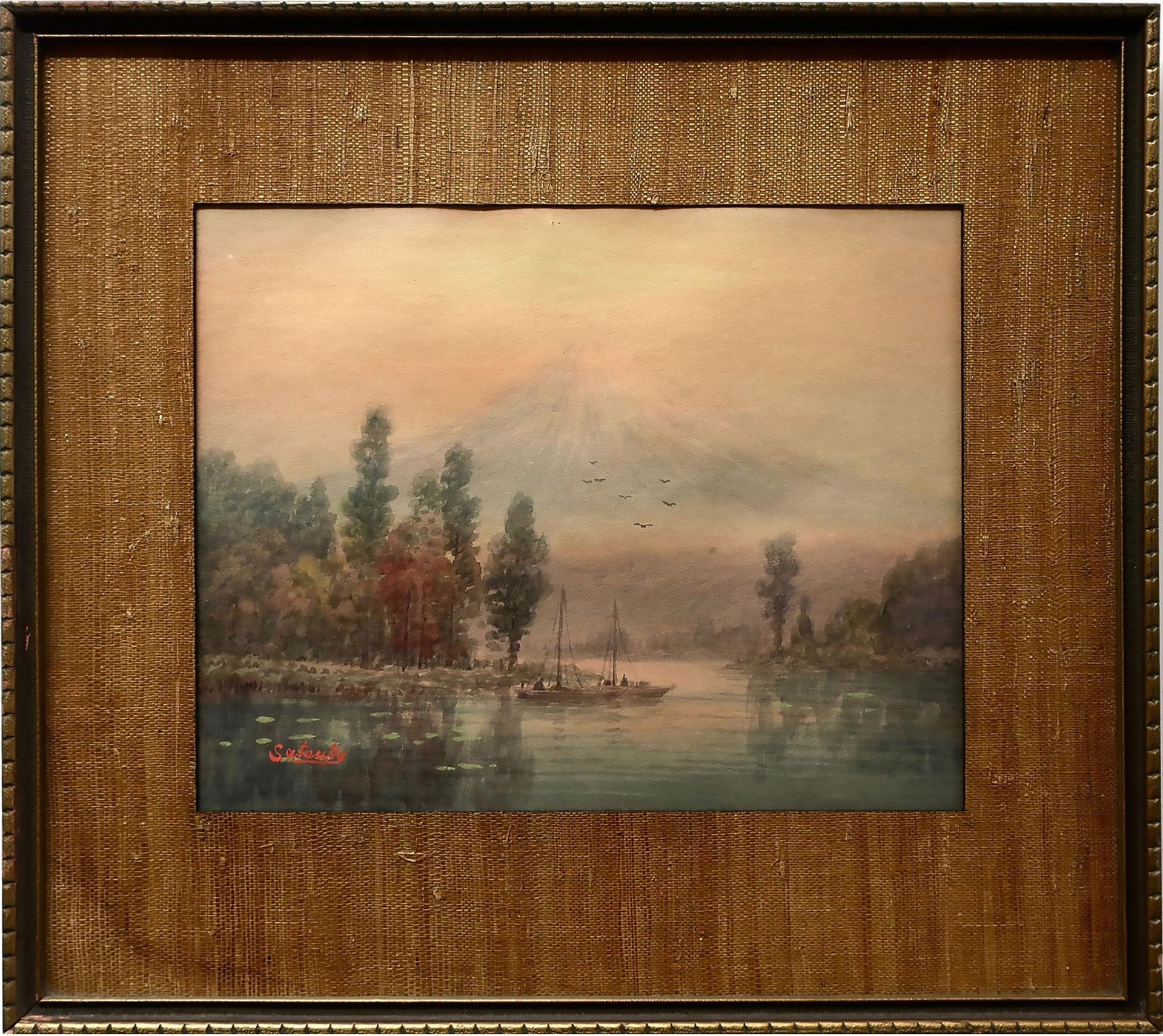 Emiko Satsuta - Untitled (Tranquil River With Boaters And Mt. Fuji In The Background)