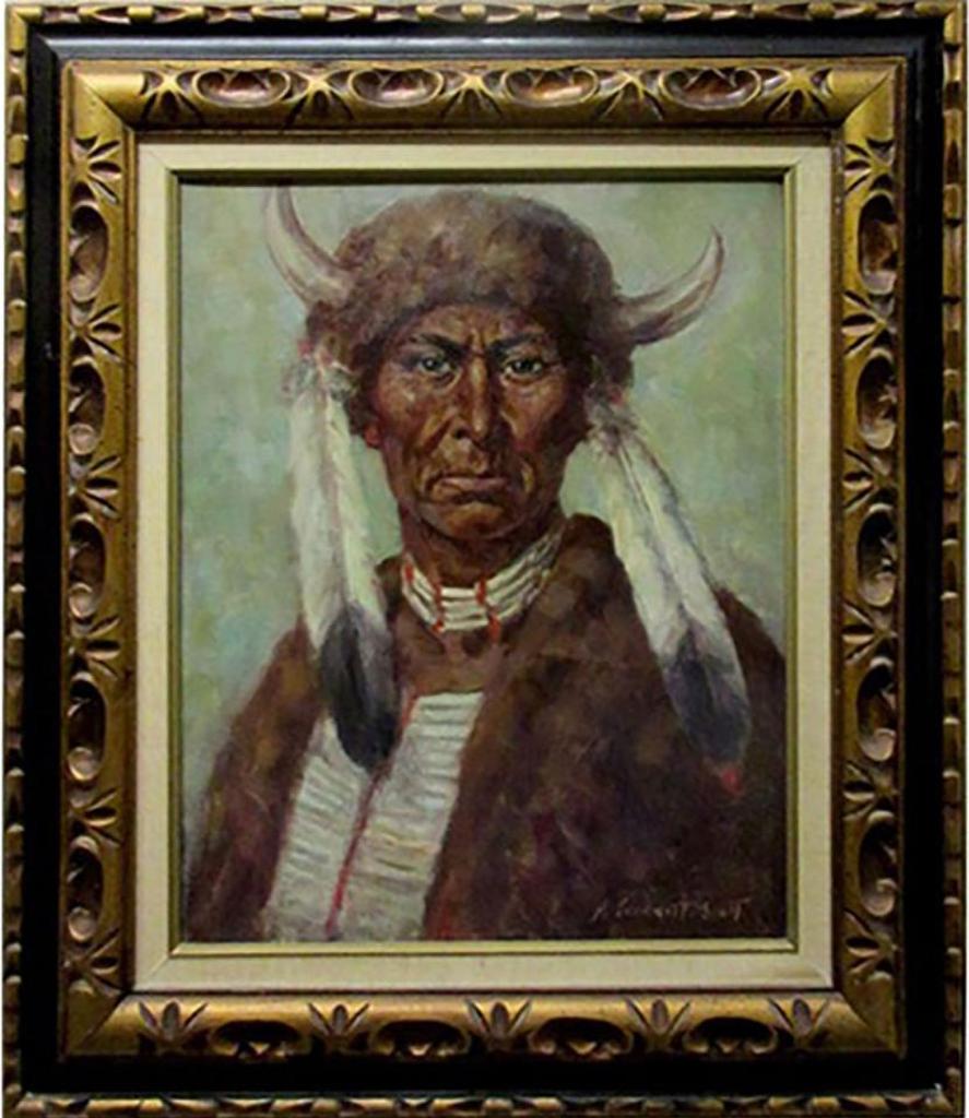 Adam Sherriff Scott (1887-1980) - Portrait Of A Native With A Horned And Feathered Cap
