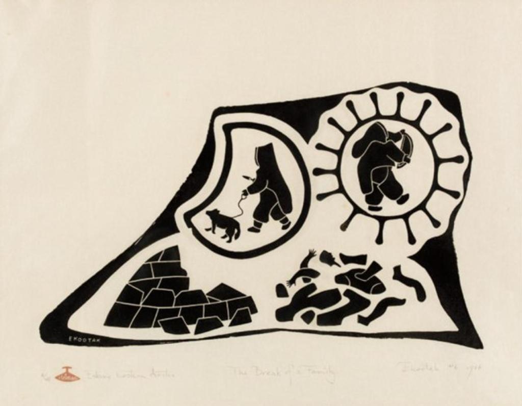 Victor Ekootak (1916-1965) - The Break of a Family, 1966 #8, stonecut, 6/40, 16.75 x 21.75 in, 42.5 x 55.3 cm sight, 24.75 x 29.25 in, 62.8 x 74.3 cm framed