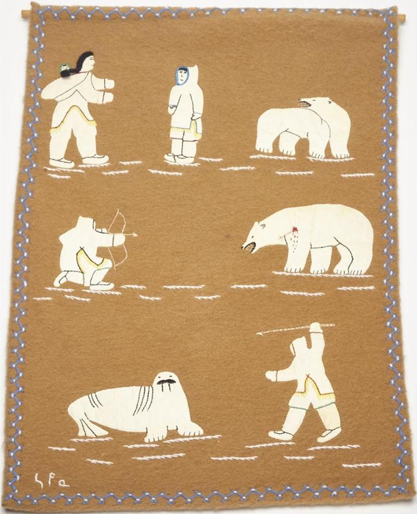 Alice Sakitnak Akammak (1940) - Untitled (Inuit Family With Polar Bear/Hunter With Wounded Polar Bear/Hunter With Walrus)