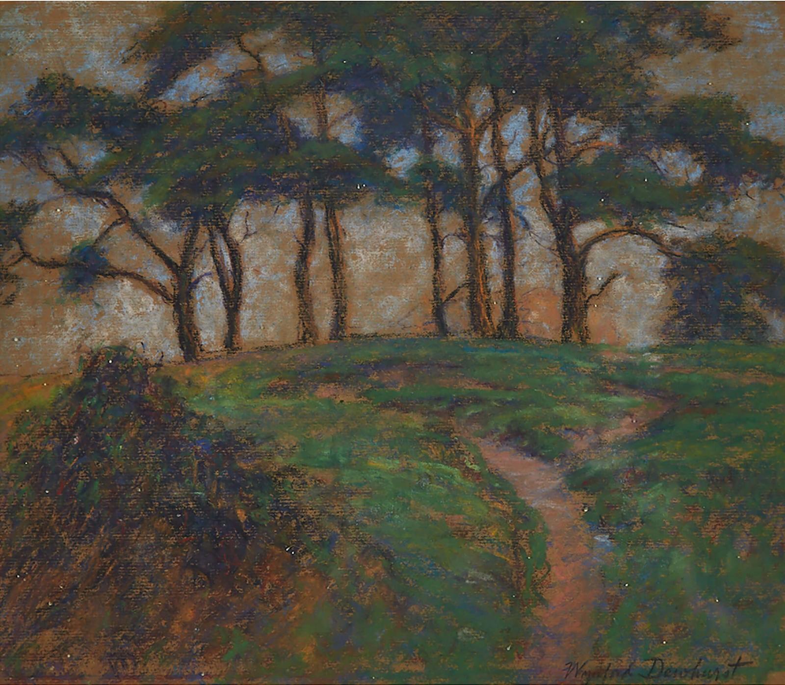 Wynford Dewhurst (1864-1941) - Shoreline With Boats; Trees And Pathway