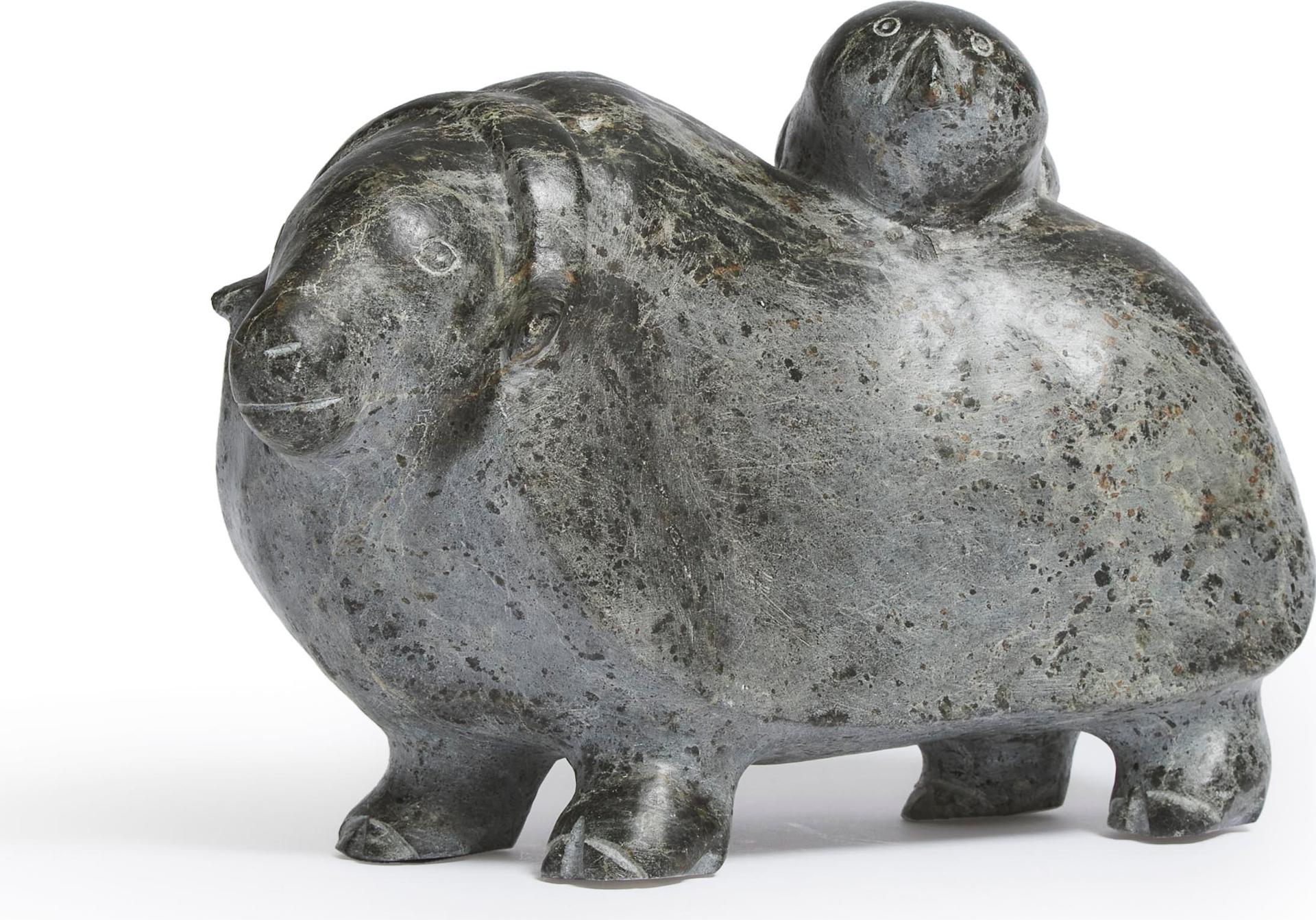Mathew Aqigaaq (1940-2010) - Bird Perched On Musk Ox, Ca. 1975