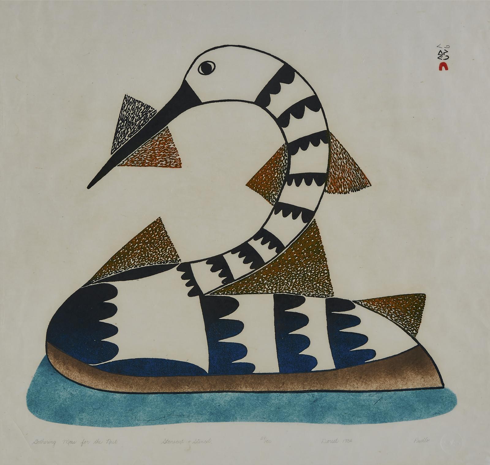Pudlo Pudlat (1916-1992) - Gathering Moss For The Nest