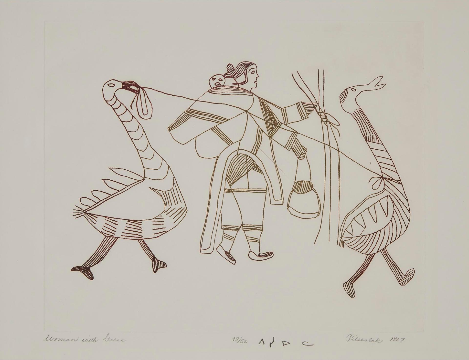 Pitseolak Ashoona (1904-1983) - Woman With Geese