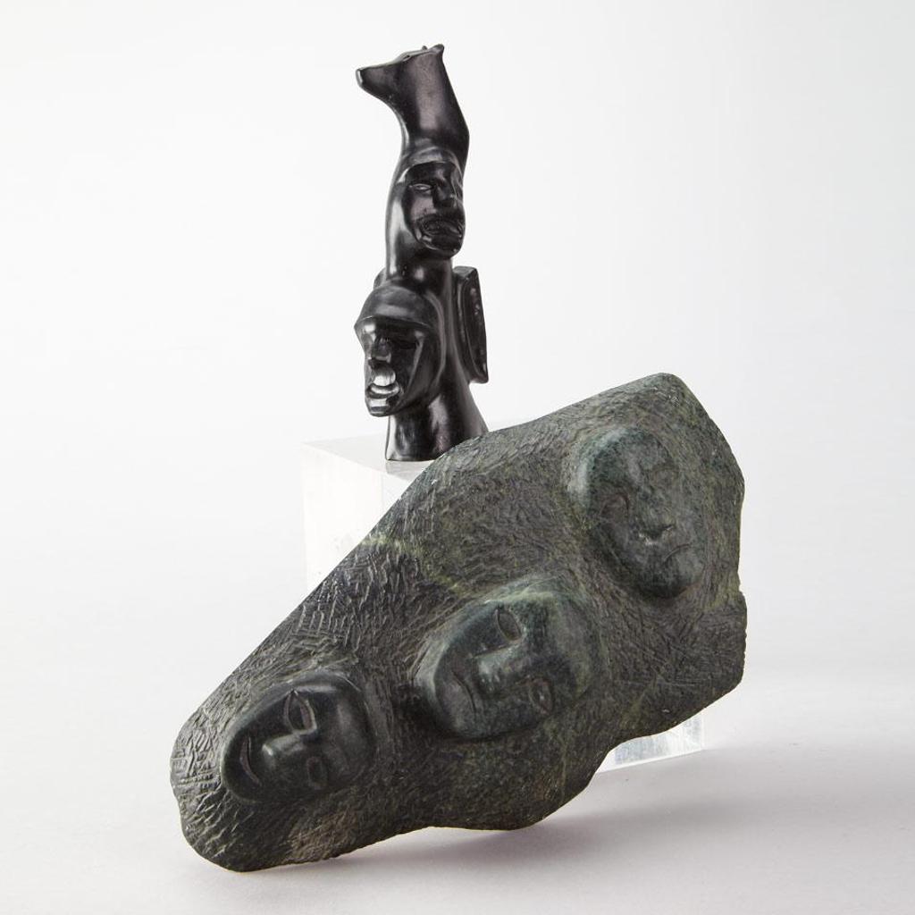 Simon Tookoome (1934-2010) - Faces; Totem With Face, Animal And Kudlik Detail