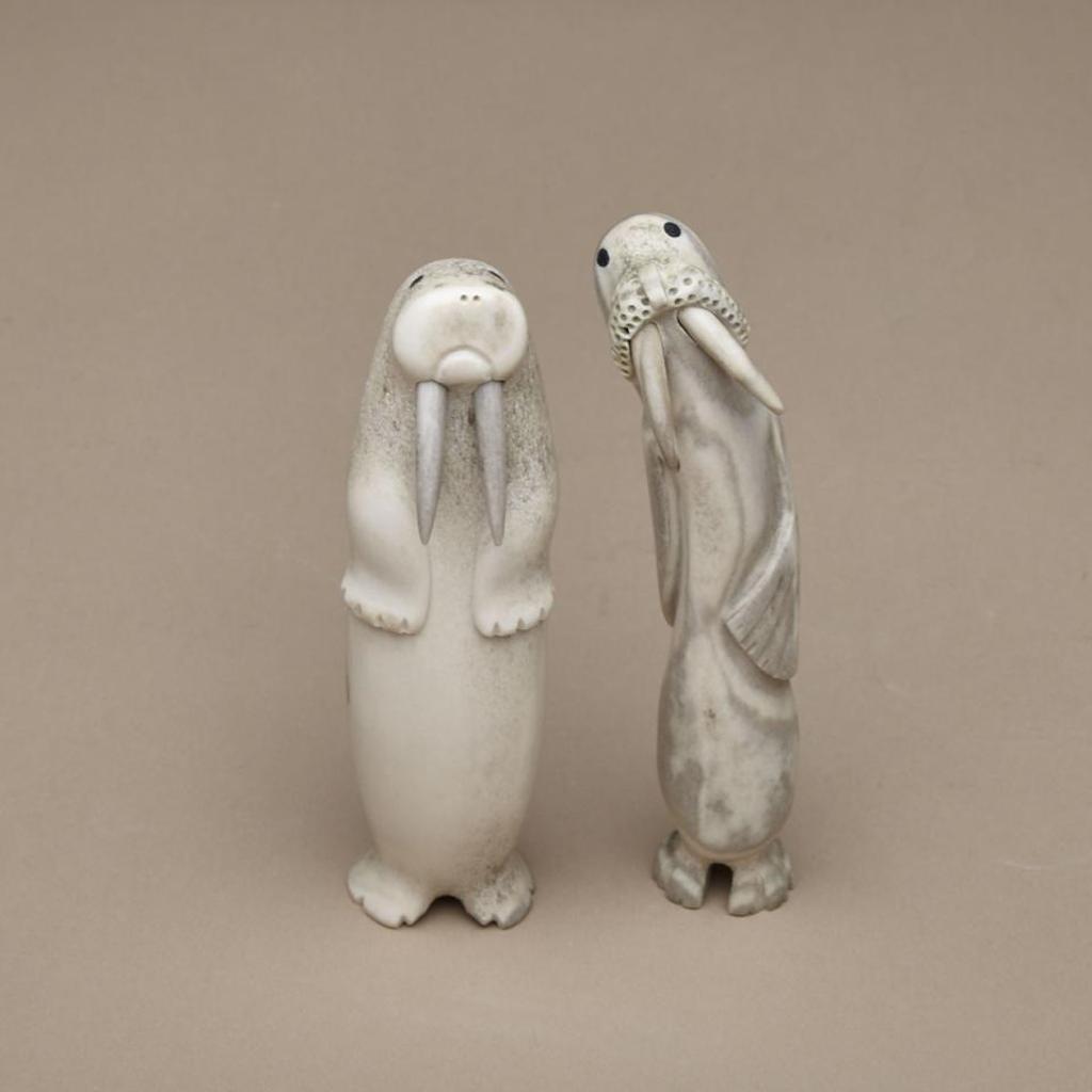 Andrew Iqalukjuak (1969) - Two Standing Walrus With Inlaid Eyes