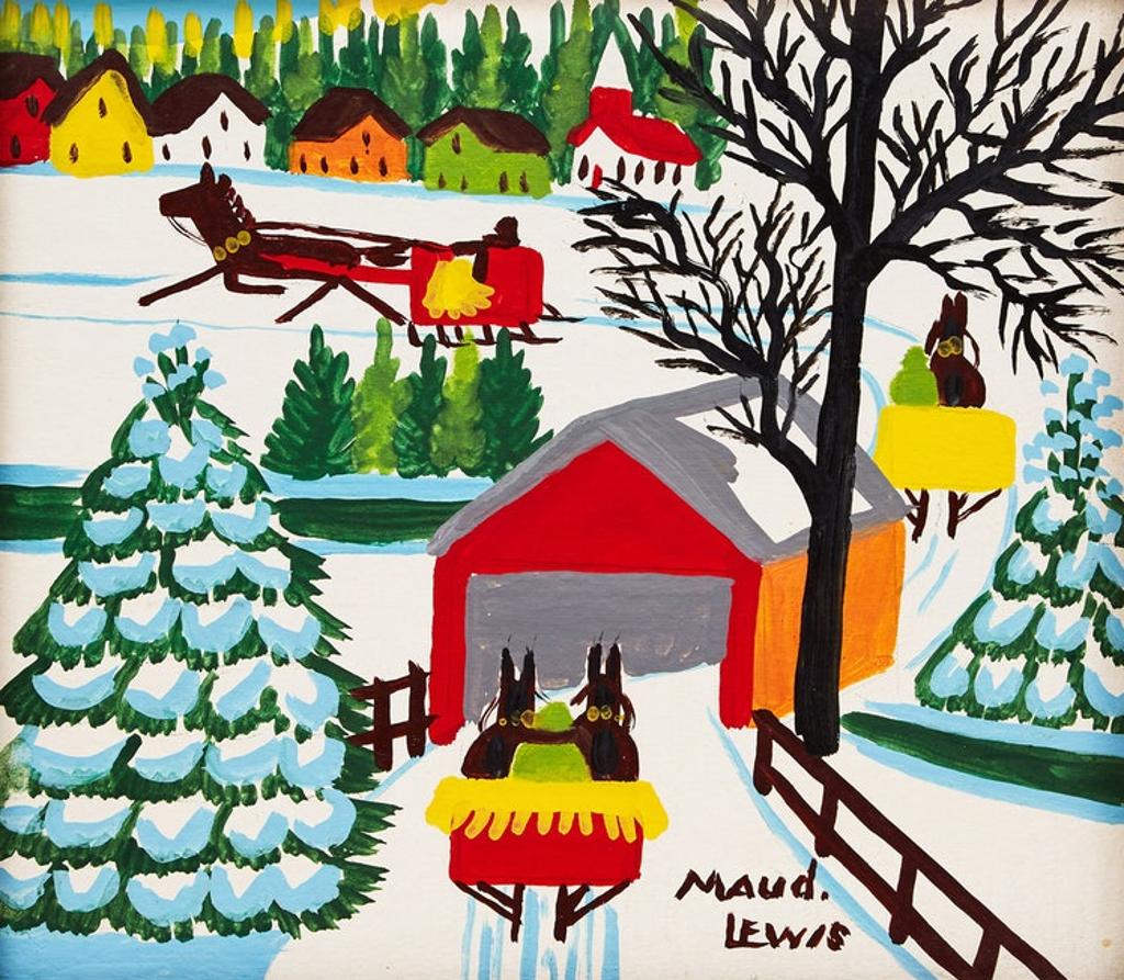 Maud Kathleen Lewis (1903-1970) - Winter Sleighing Scene with a Covered Bridge