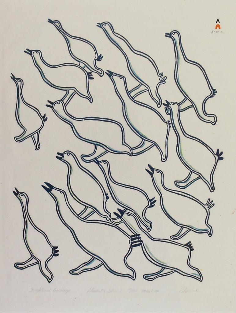 Pitseolak Ashoona (1904-1983) - Frightened Goslings; 1983