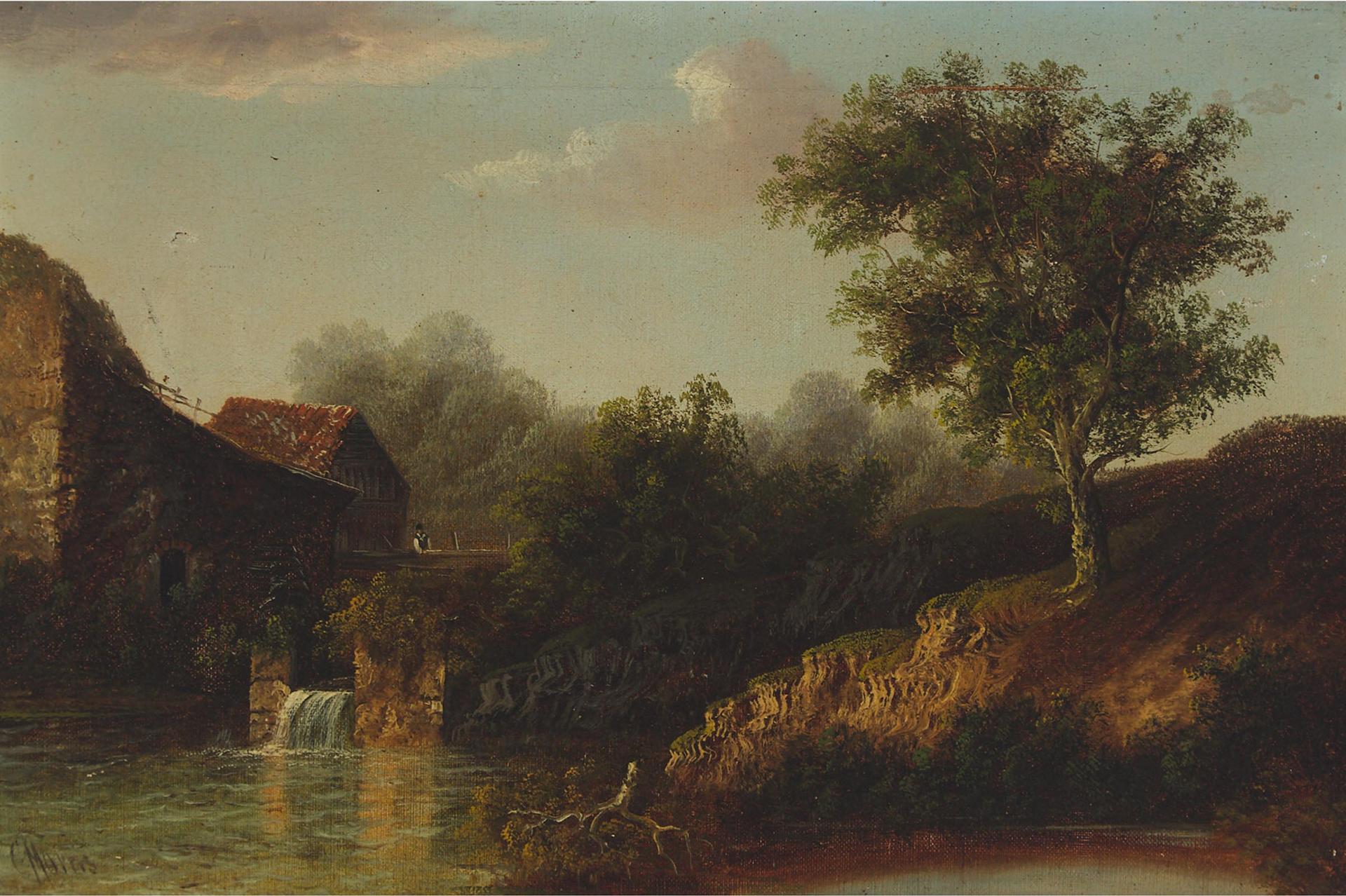 Charles Greville Morris (1861-1922) - Water Mill With Figure Overlooking From The Bridge
