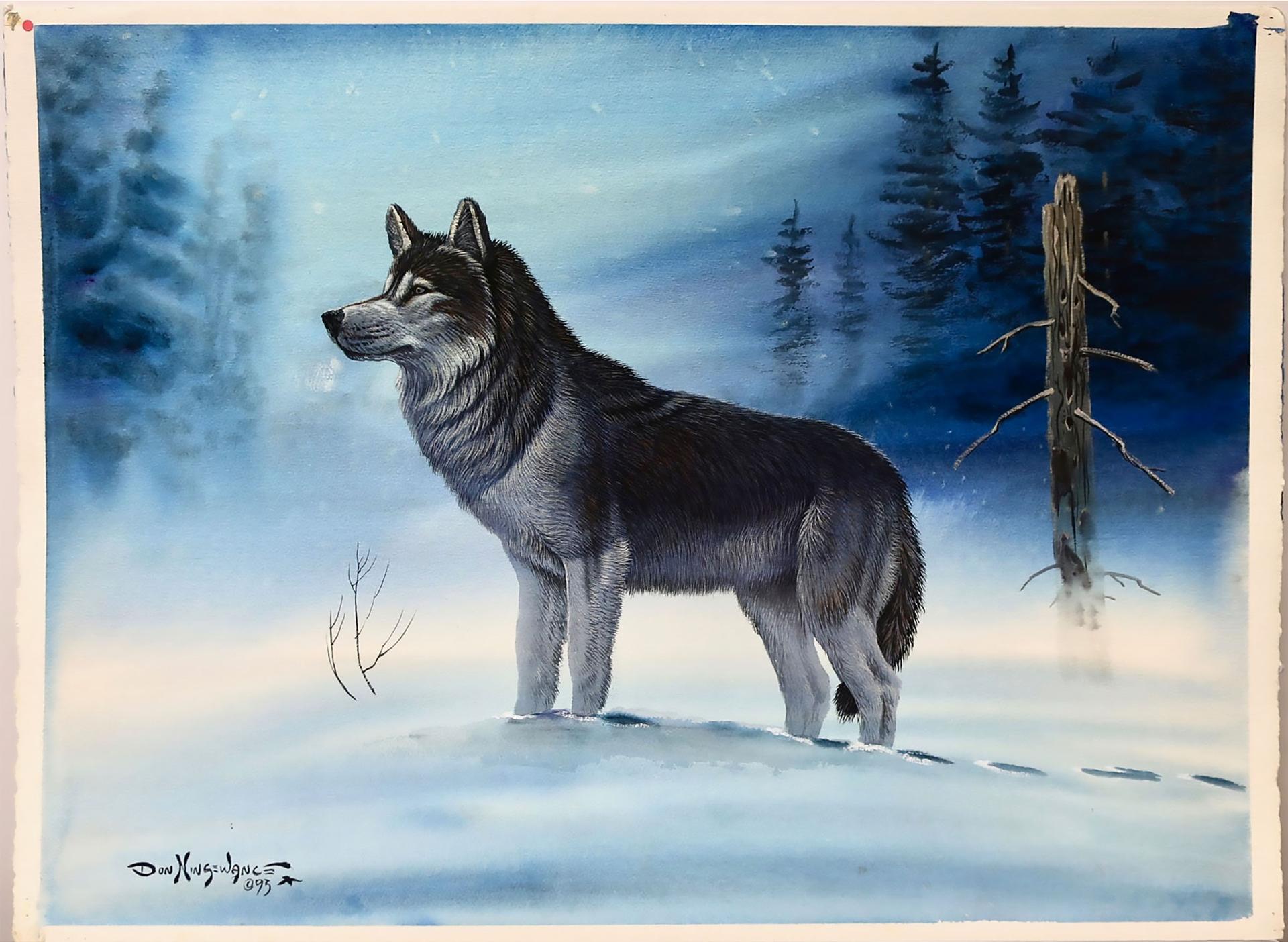 Don Ningewance (1948) - Untitled (Wolf On Alert)