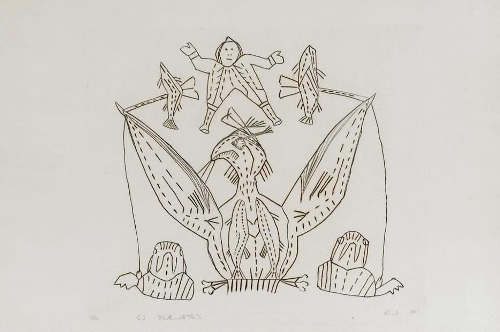 Pitseolak Ashoona (1904-1983) - Man Chasing Strange Beast