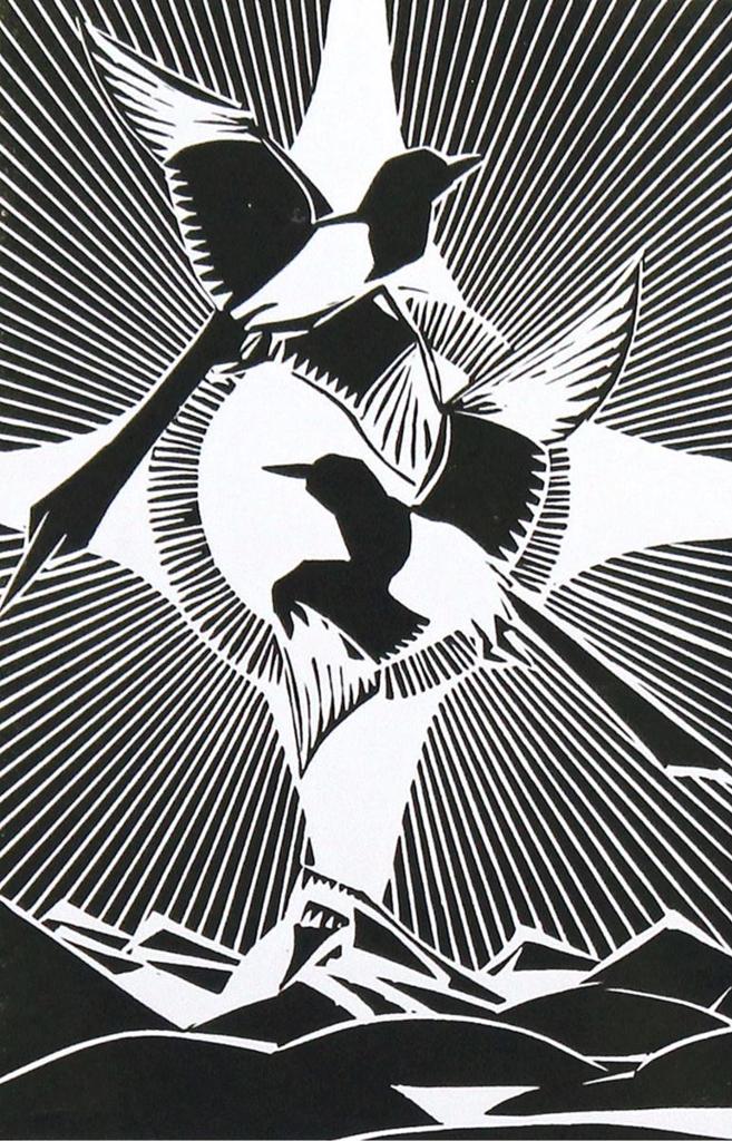 Illingworth Holey (Buck) Kerr (1905-1989) - Magpies, Winter Sun; ed. #49/100