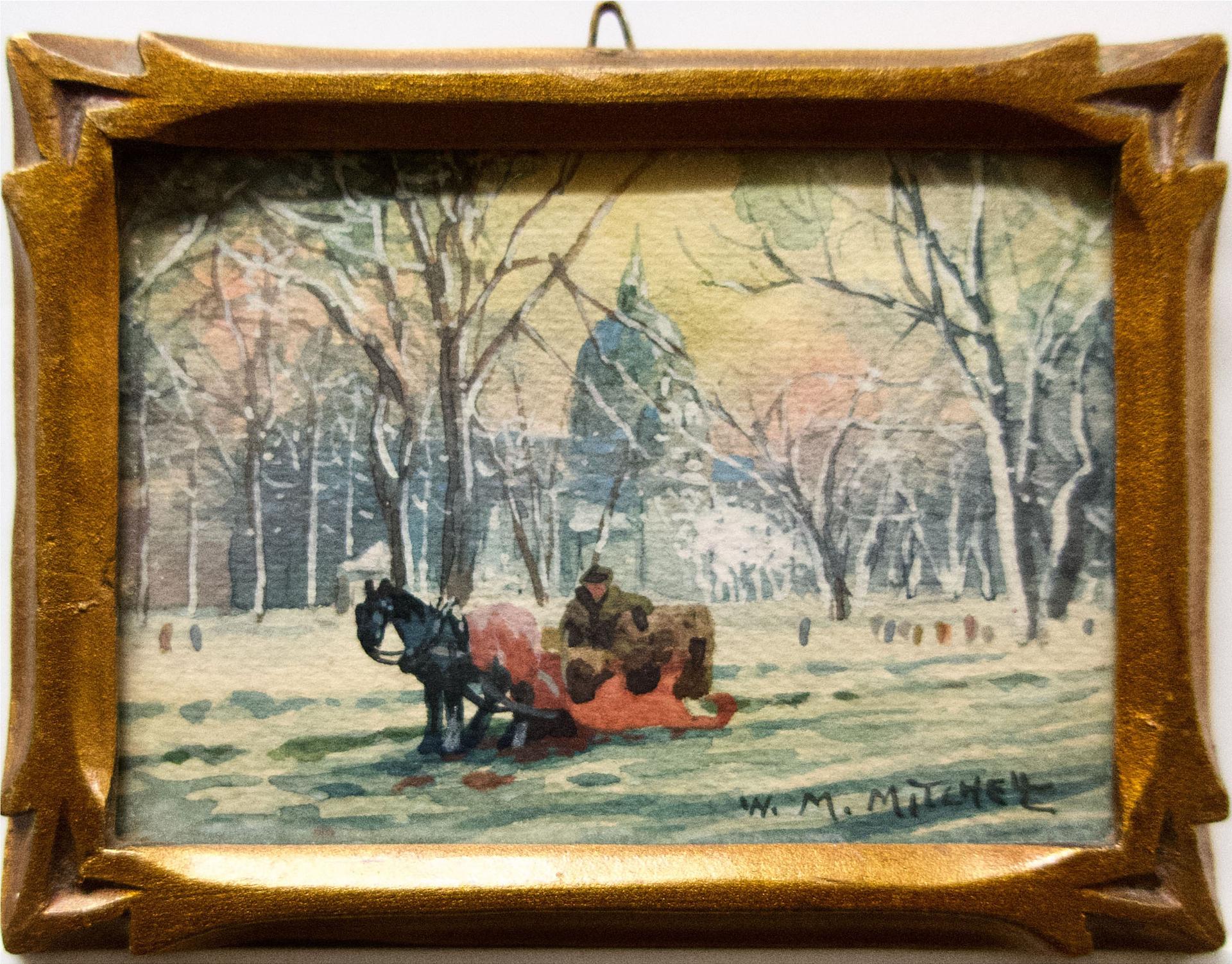 Willard Morse Mitchell (1879-1955) - The Little Red Sleigh (Scene At Dominion Square, Montreal, P.Q.)