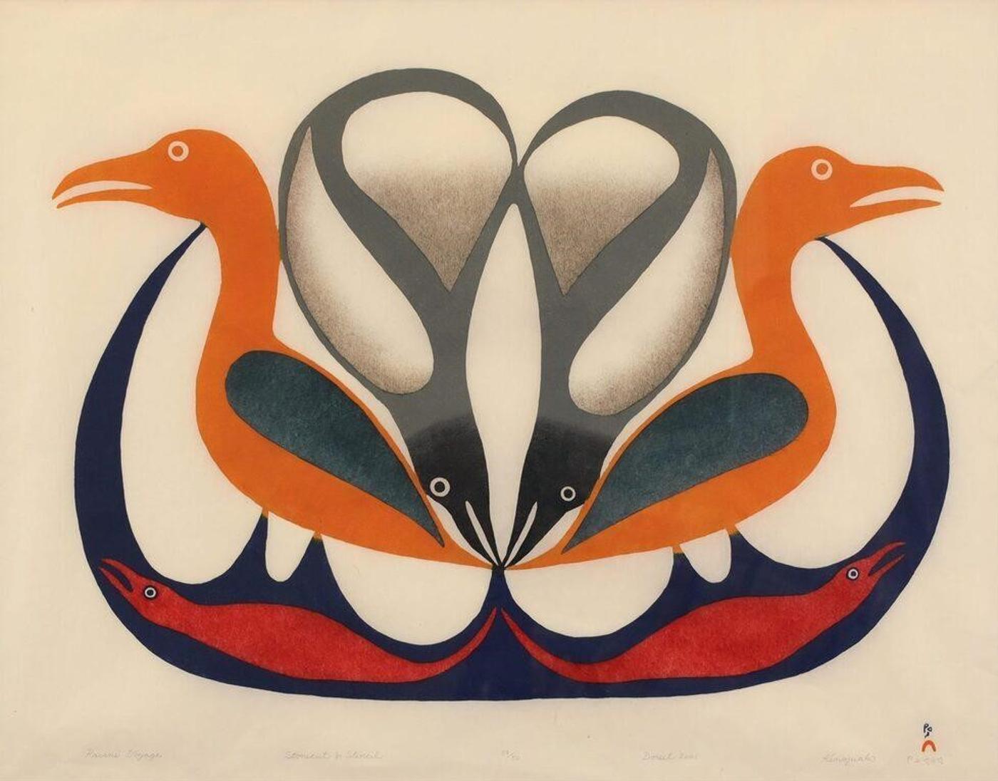 Kenojuak Ashevak (1927-2013) - Ravens Voyage; 2001