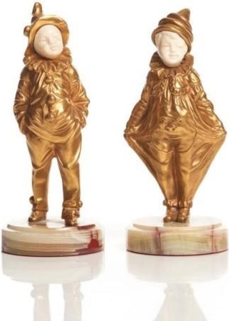 Bruno Zach (1891-1945) - Pair of Art Deco gilt bronze pierrot child figures