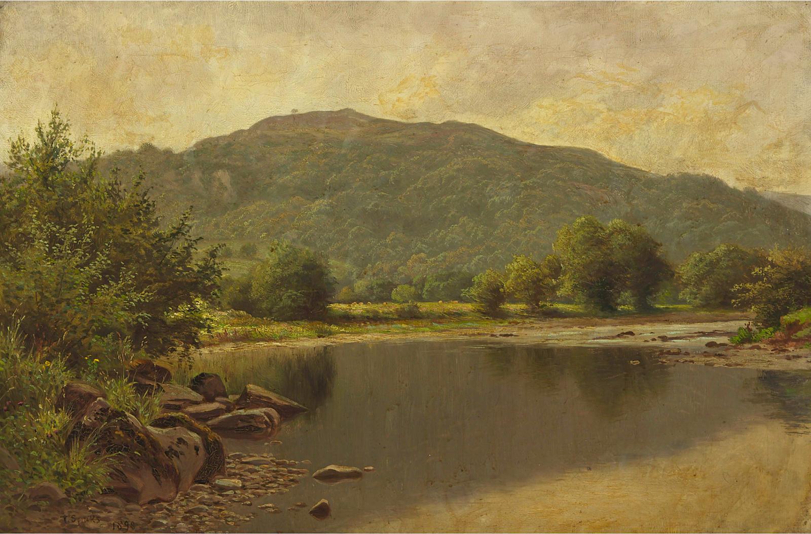 Thomas Spinks (1872-1907) - Tranquil Lake With Pastures, 1898