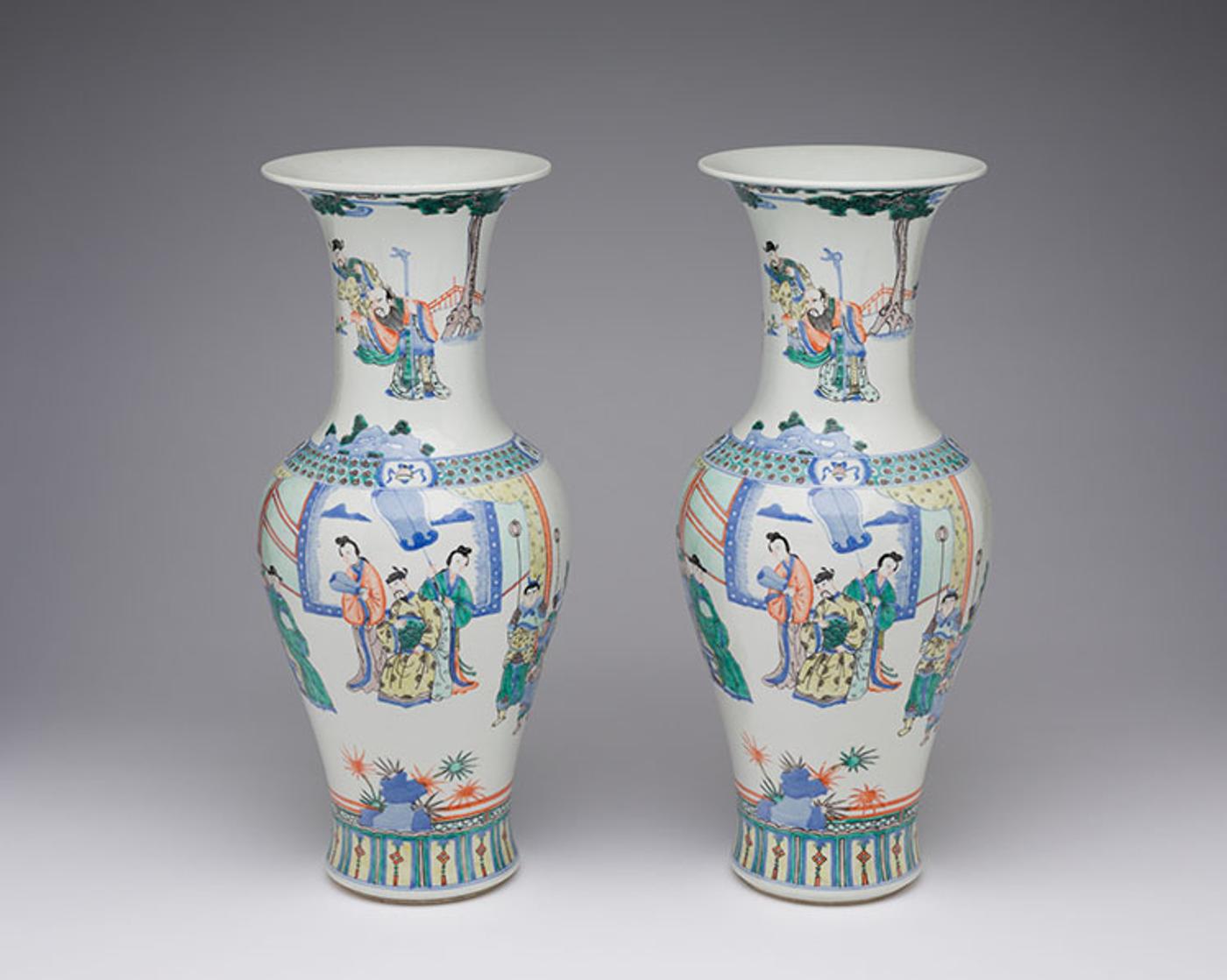 Chinese Art - A Pair of Chinese Doucai ‘Figural’ Baluster Vases, Kangxi Mark, Early 20th Century Dynasty