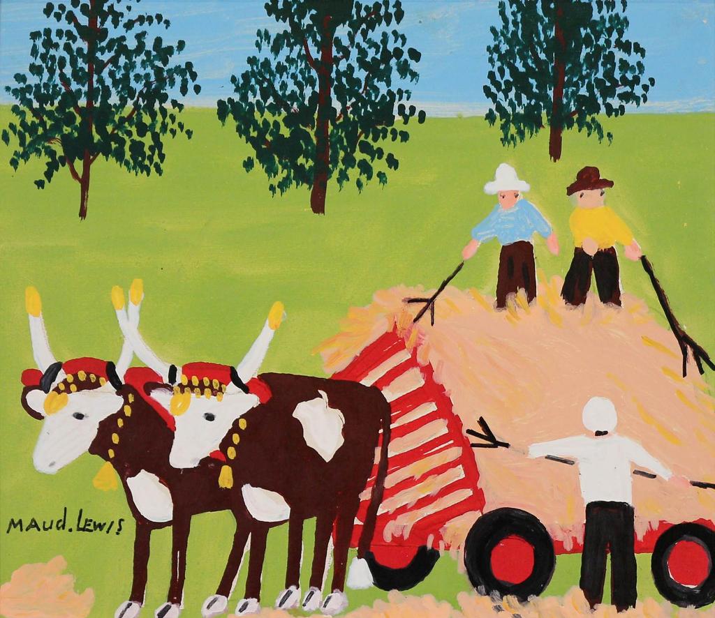 Maud Kathleen Lewis (1903-1970) - Hay Wagon With Oxen Team