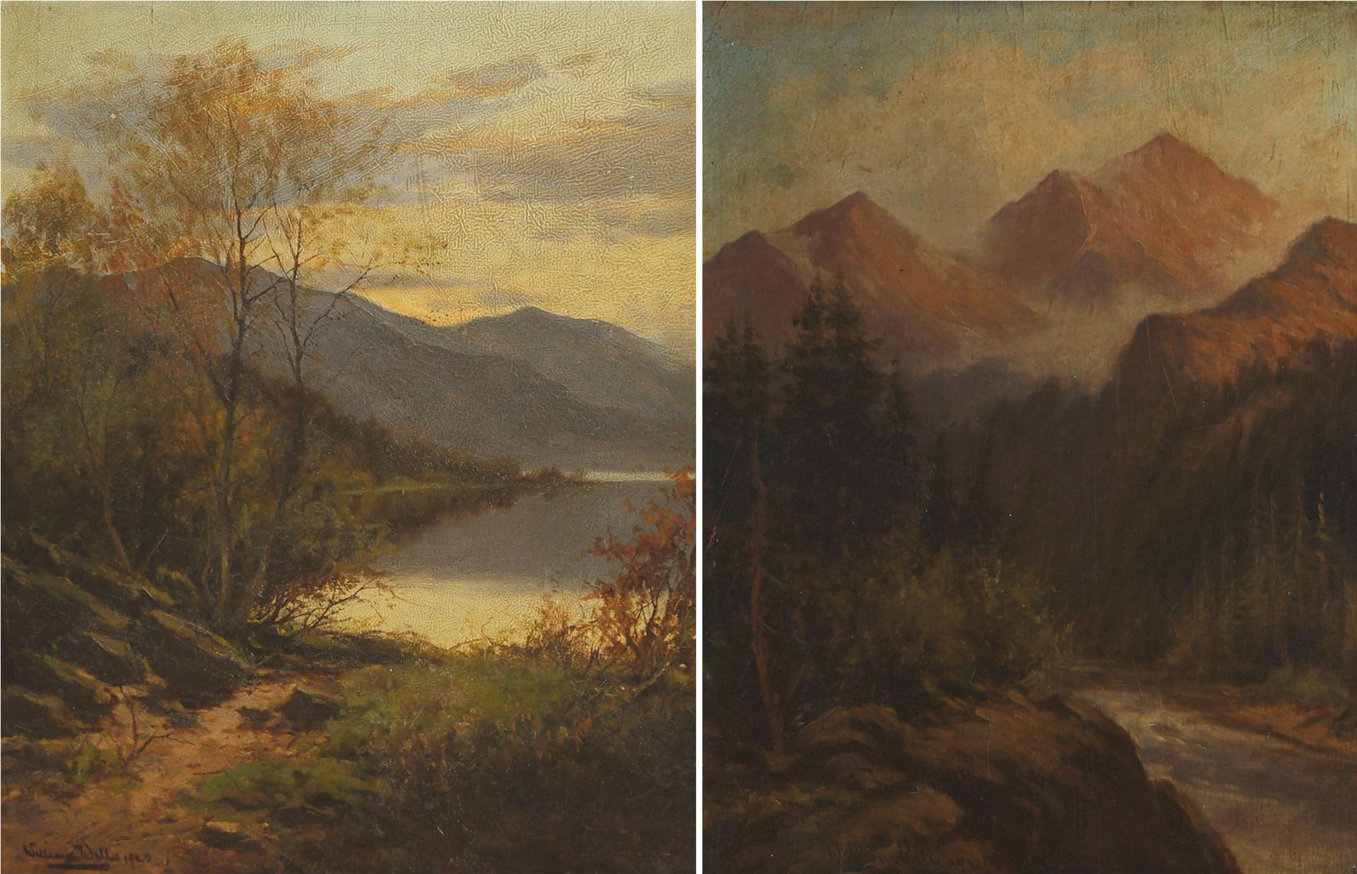 William Page Atkinson Wells - Lake View With Rocks And Tree, 1920; Mountain Stream With Rapids, 1921