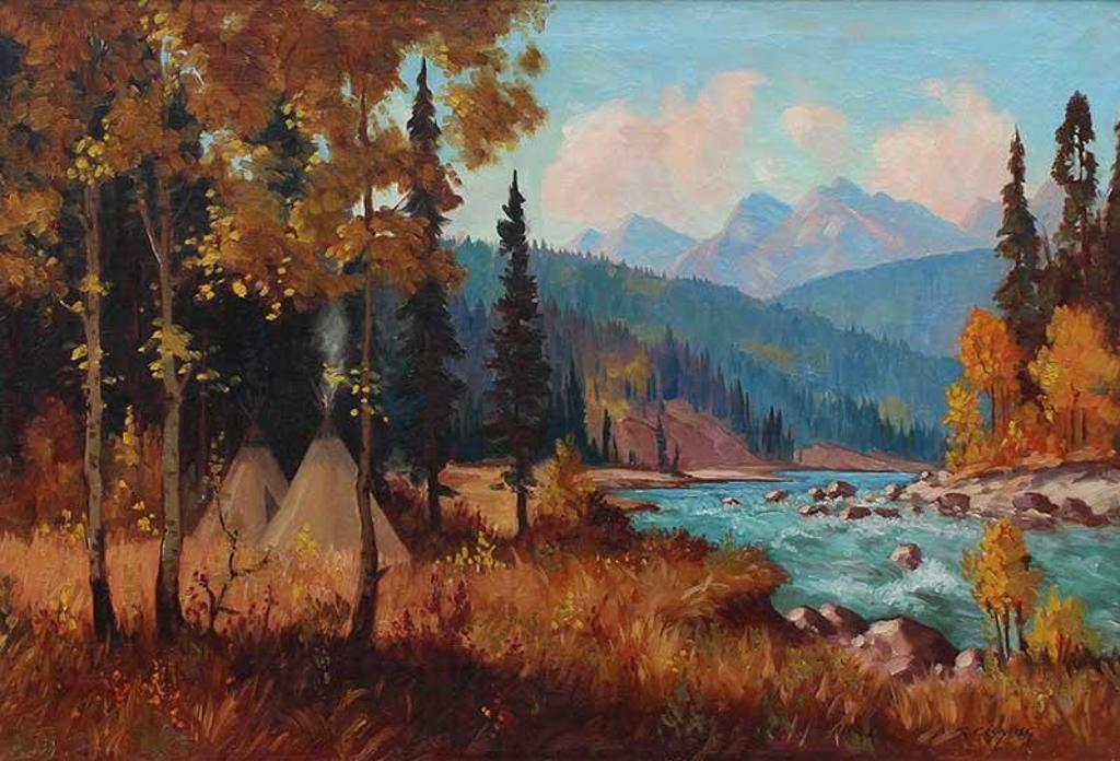 Roland Gissing (1895-1967) - Teepees By A Mountain River