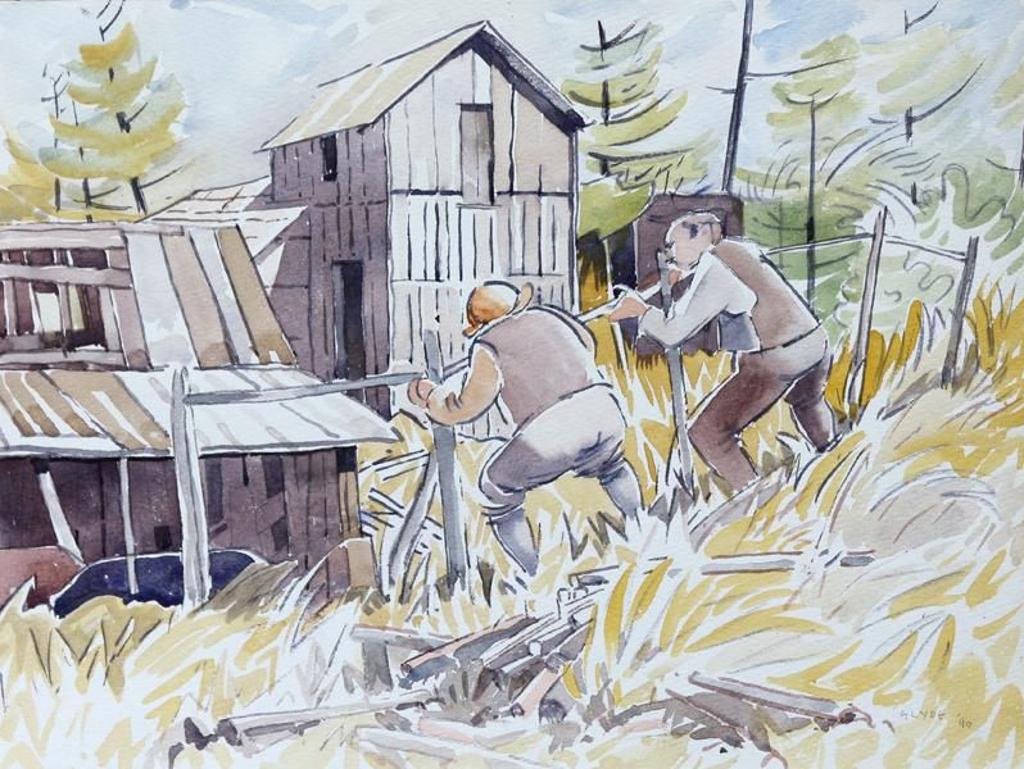 Henry George Glyde (1906-1998) - Repairing The Fence; 1990