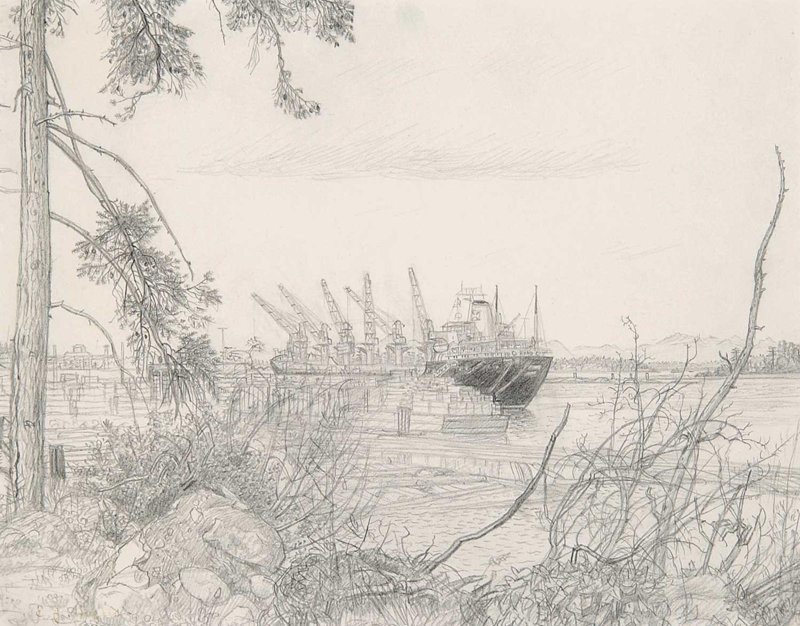 Edward John (E. J.) Hughes (1913-2007) - The Freighter Rungstad at Crofton