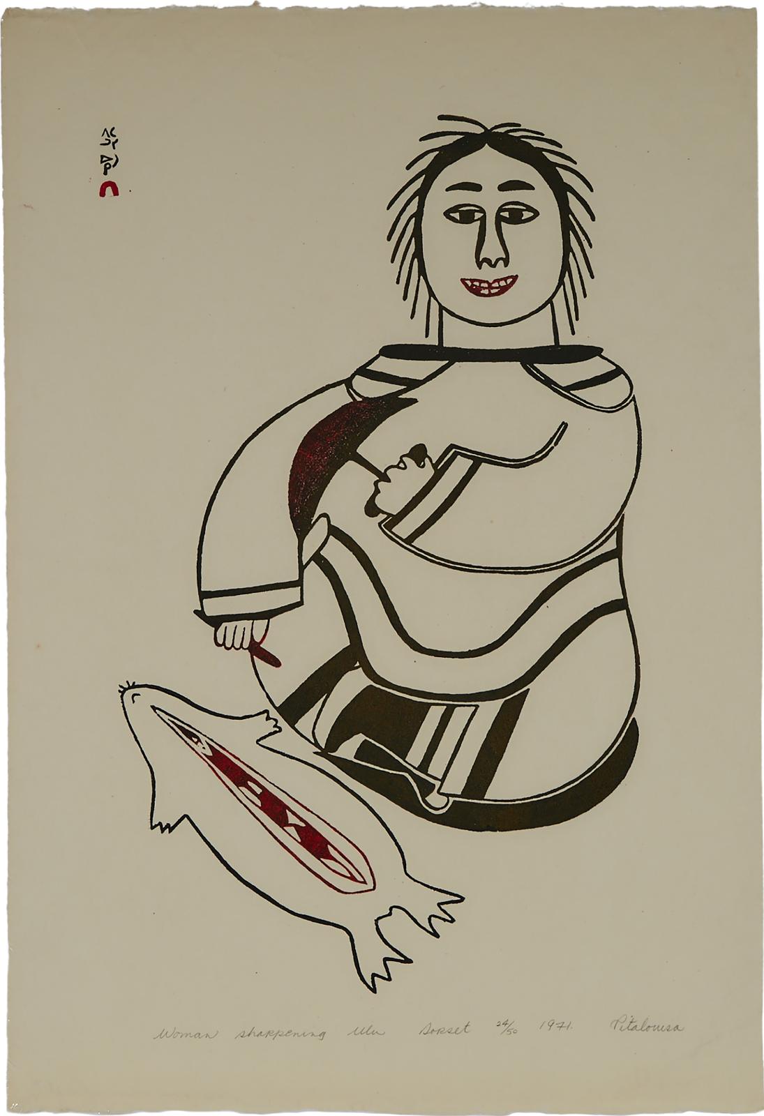 Pitaloosie Saila (1942-2021) - Woman Sharpening Ulu